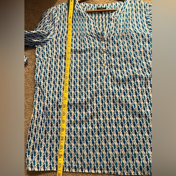 Talbots Blue Seahorse Pintuck Pop Over Tunic Blouse Size M - Picture 11 of 11